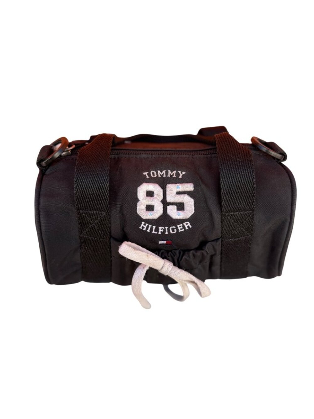 Tommy Hilfiger Y2K Black Mini Duffel Bag With Embroidered Logo & Drawstring Acce